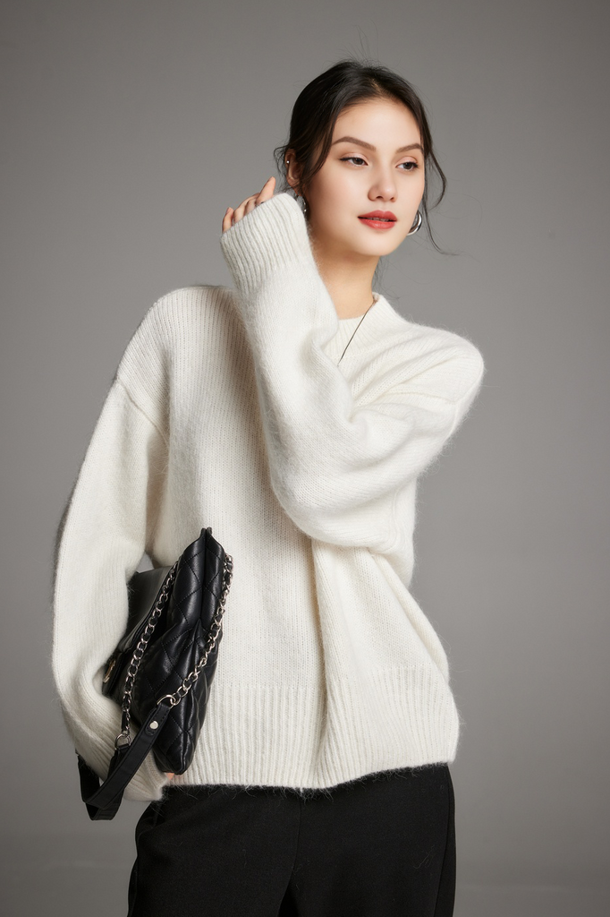 Oversized Half Mock Neck Wool Alpaca Sweater Fibflx