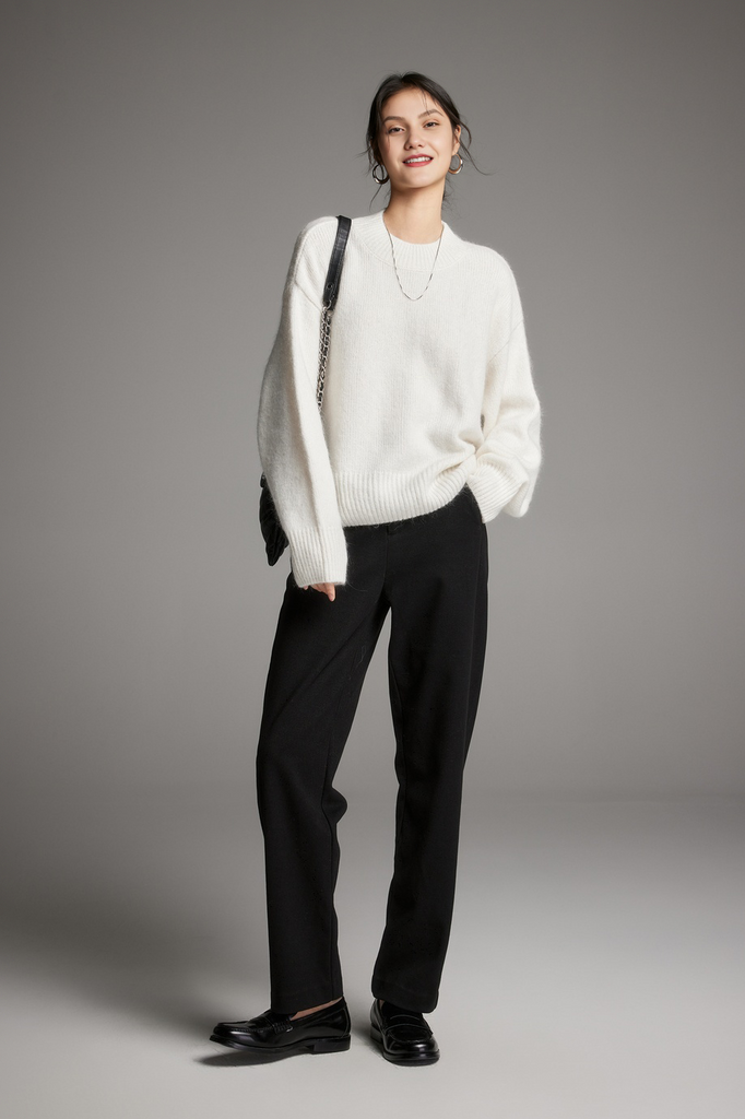 Oversized Half Mock Neck Wool Alpaca Sweater Fibflx