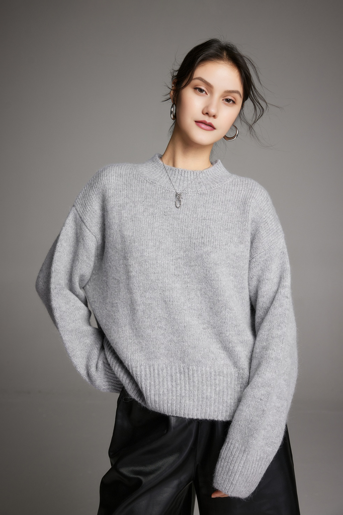 Oversized Half Mock Neck Wool Alpaca Sweater Fibflx