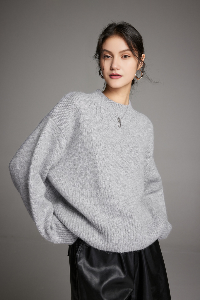 Oversized Half Mock Neck Wool Alpaca Sweater Fibflx