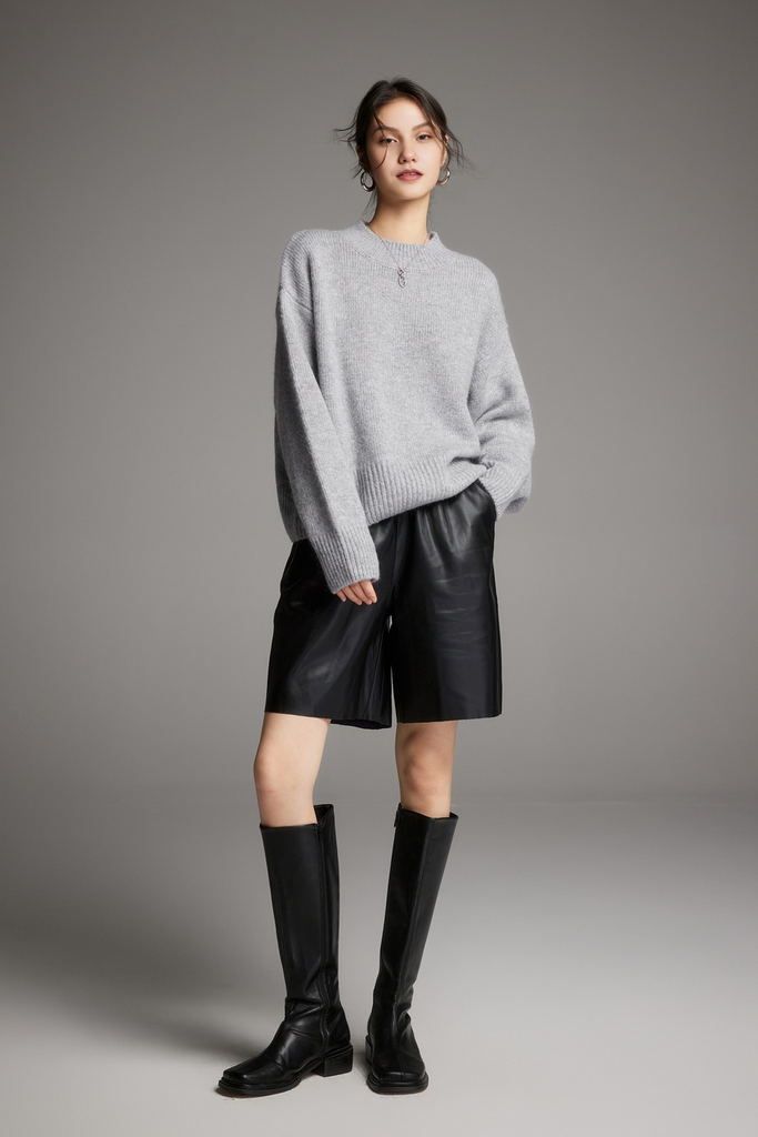 Oversized Half Mock Neck Wool Alpaca Sweater Fibflx