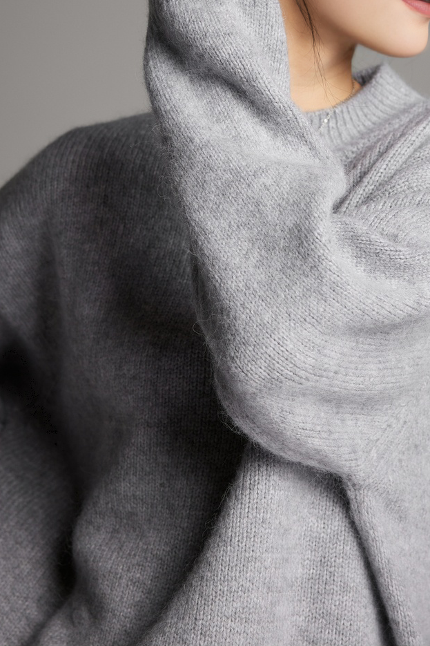 Oversized Half Mock Neck Wool Alpaca Sweater Fibflx