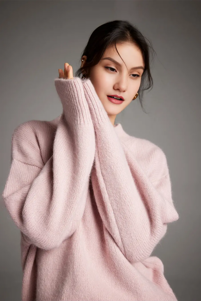 Oversized Half Mock Neck Wool Alpaca Sweater Fibflx