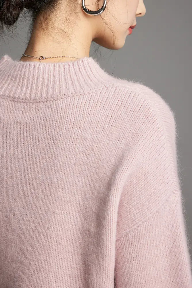 Oversized Half Mock Neck Wool Alpaca Sweater Fibflx