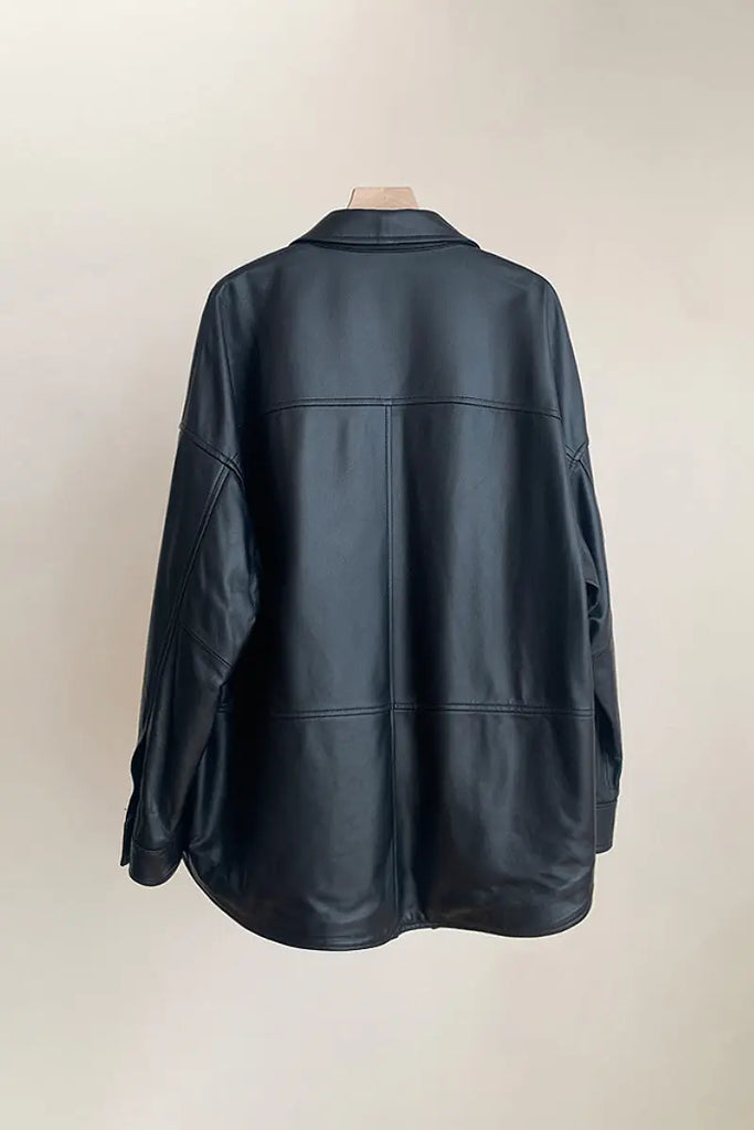 Fibflx Women's Oversized Leather Shacket in Black