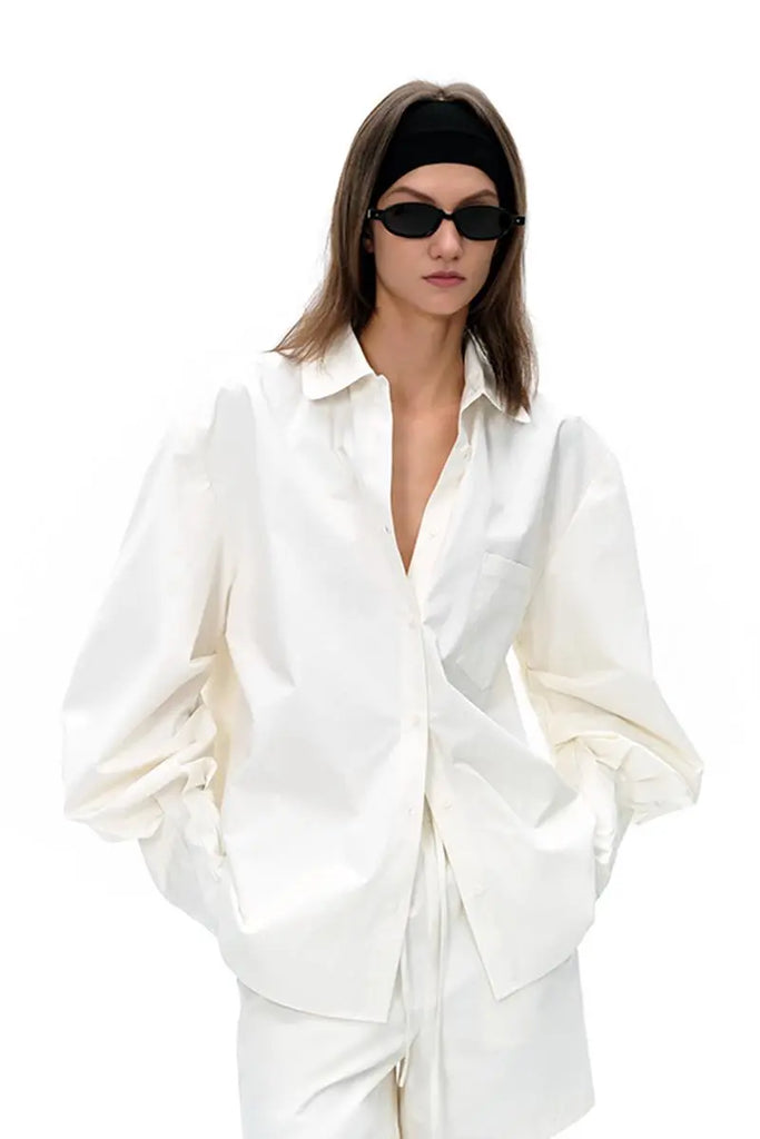 Fibflx Women's Oversized Long Sleeve Designer White Shirt