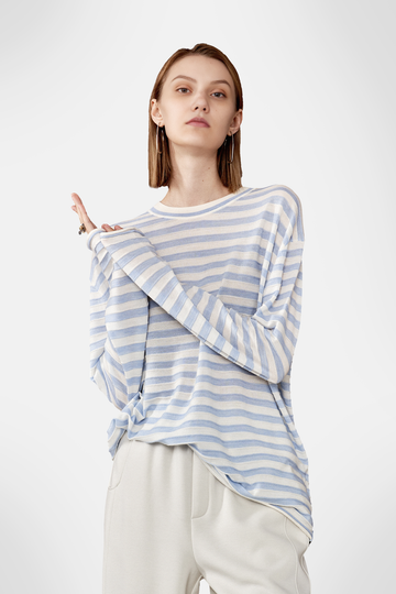 Oversized Long Sleeve Wool Stripe Shirt Fibflx