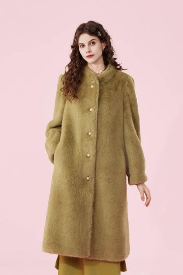 Oversized Matcha Green Faux Mink Fur Coat Fibflx