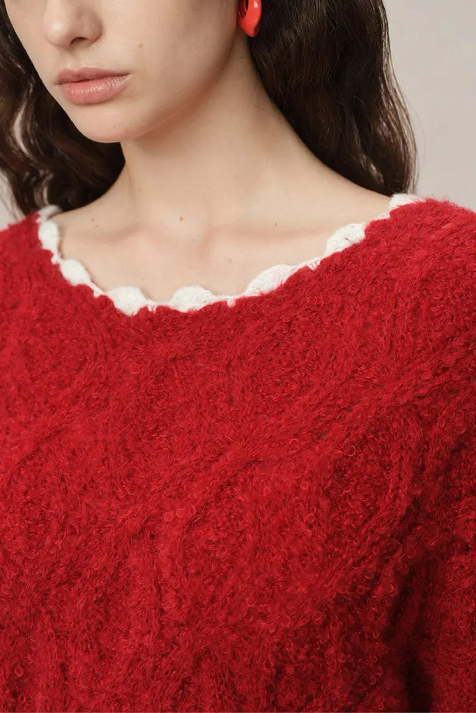 Fibflx Women's Oversized Mohair-Blend Cable Knit Scoop Neck Sweater