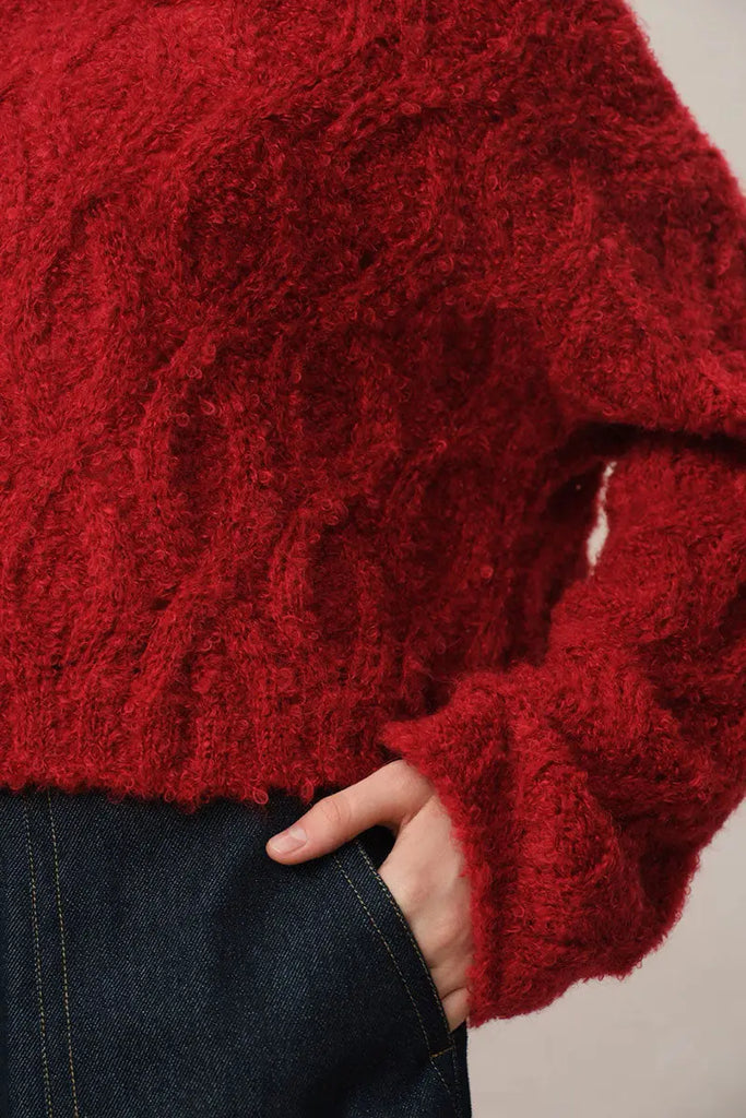 Fibflx Women's Oversized Mohair-Blend Cable Knit Scoop Neck Sweater