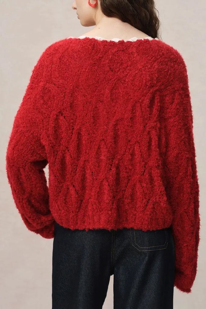 Fibflx Women's Oversized Mohair-Blend Cable Knit Scoop Neck Sweater