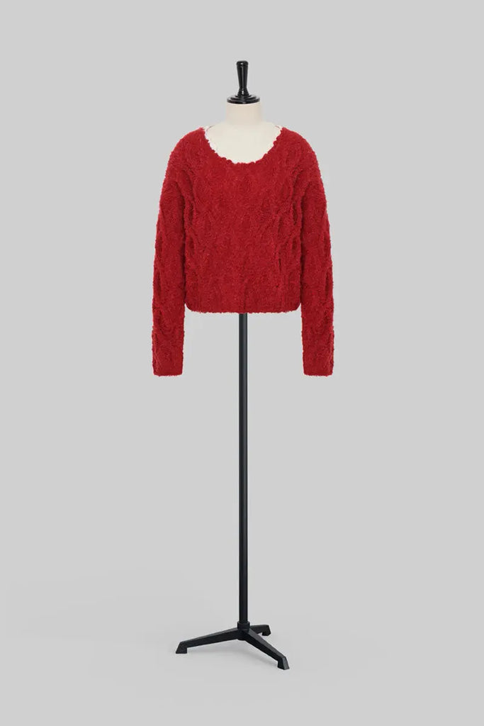 Fibflx Women's Oversized Mohair-Blend Cable Knit Scoop Neck Sweater