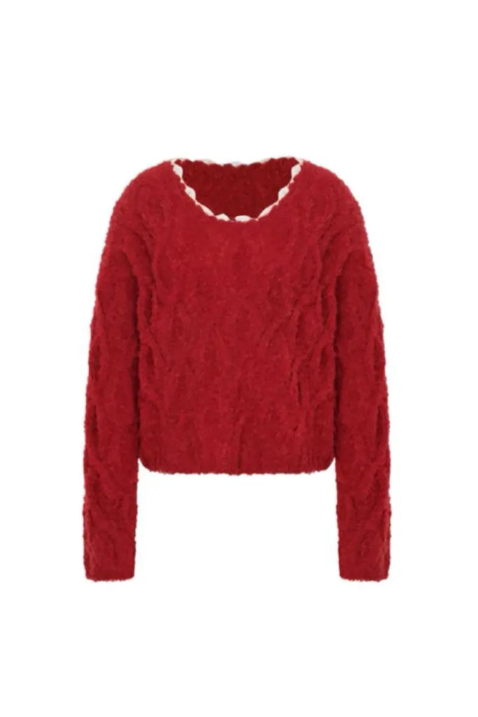 Fibflx Women's Oversized Mohair-Blend Cable Knit Scoop Neck Sweater