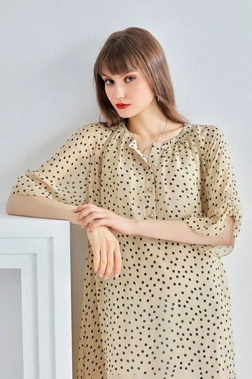 Fibflx Women's Oversized Polka Dot Silk Midi Dress