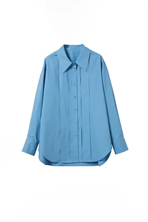 Fibflx Women's Oversized Poplin Pleated  Long Sleeve Shirt