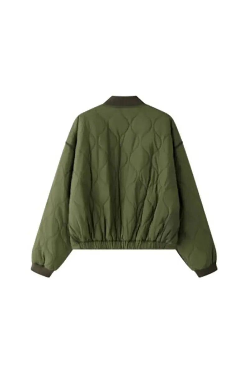 Fibflx Women's Oversized Quilted Zip-Up Bomber Jacket in Green