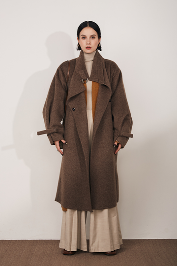 Oversized Reversible Merino Wool Coat With Stand Collar Fibflx