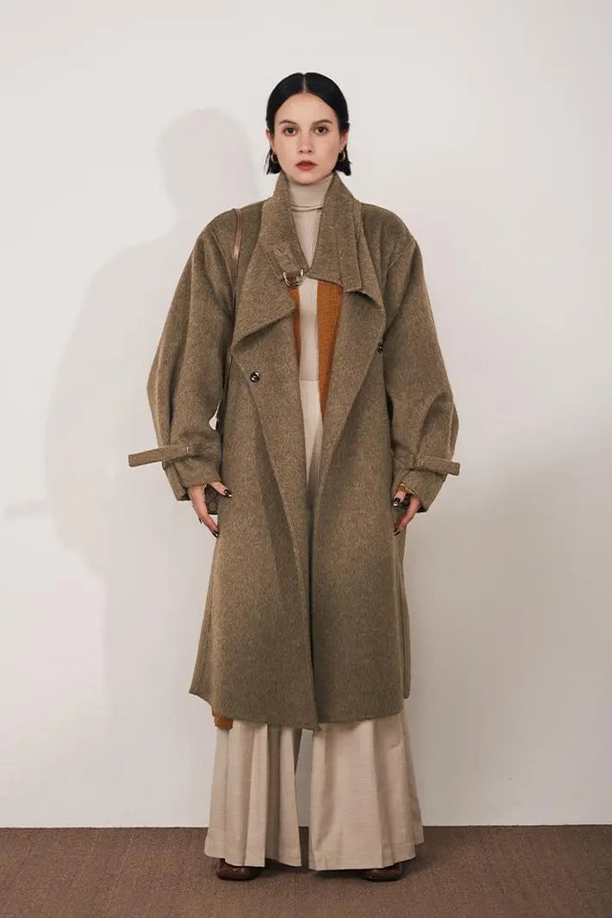 Oversized Reversible Merino Wool Coat With Stand Collar Fibflx