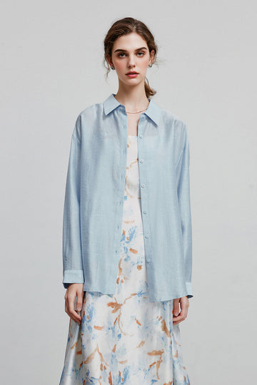 Oversized Sheer Acetate-Lyocell Beach Shirt with Back Slit Fibflx