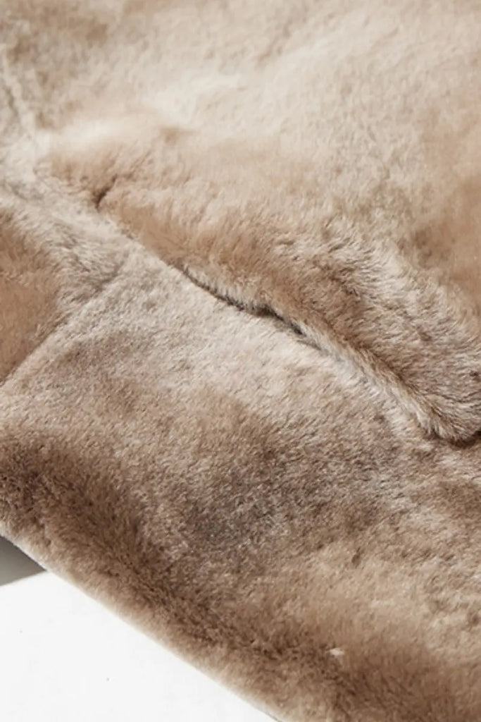 Fibflx Women's Oversized Spain Merino Sheepskin Shearling Wrap Coat with Belt