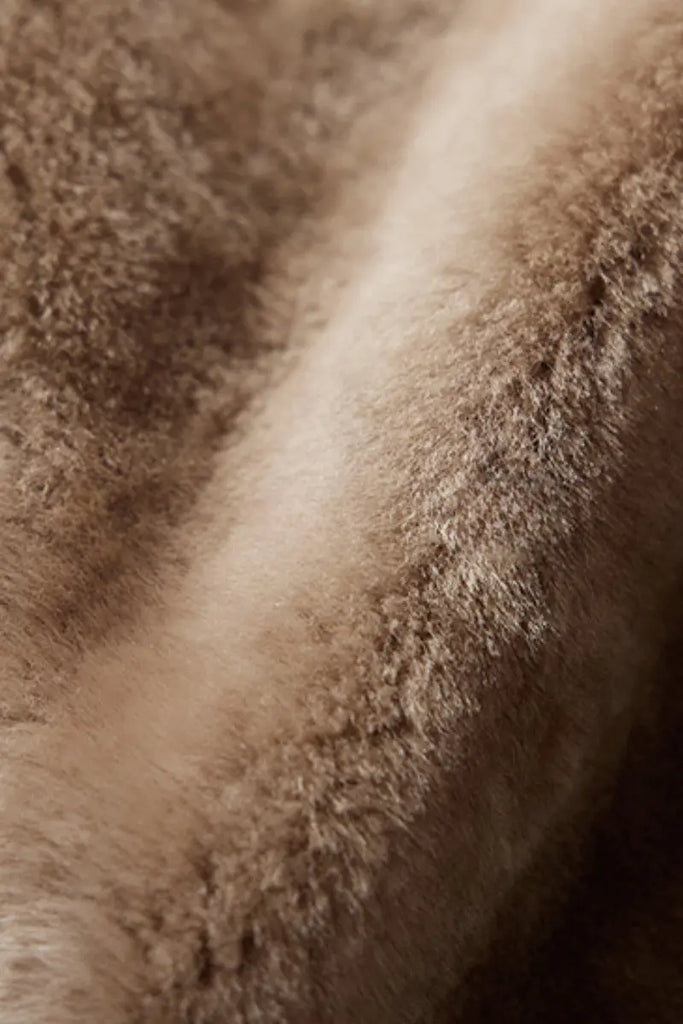 Fibflx Women's Oversized Spain Merino Sheepskin Shearling Wrap Coat with Belt