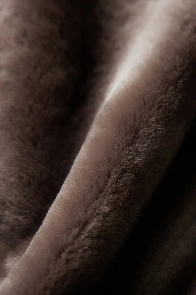 Fibflx Women's Oversized Spain Merino Sheepskin Shearling Wrap Coat with Belt