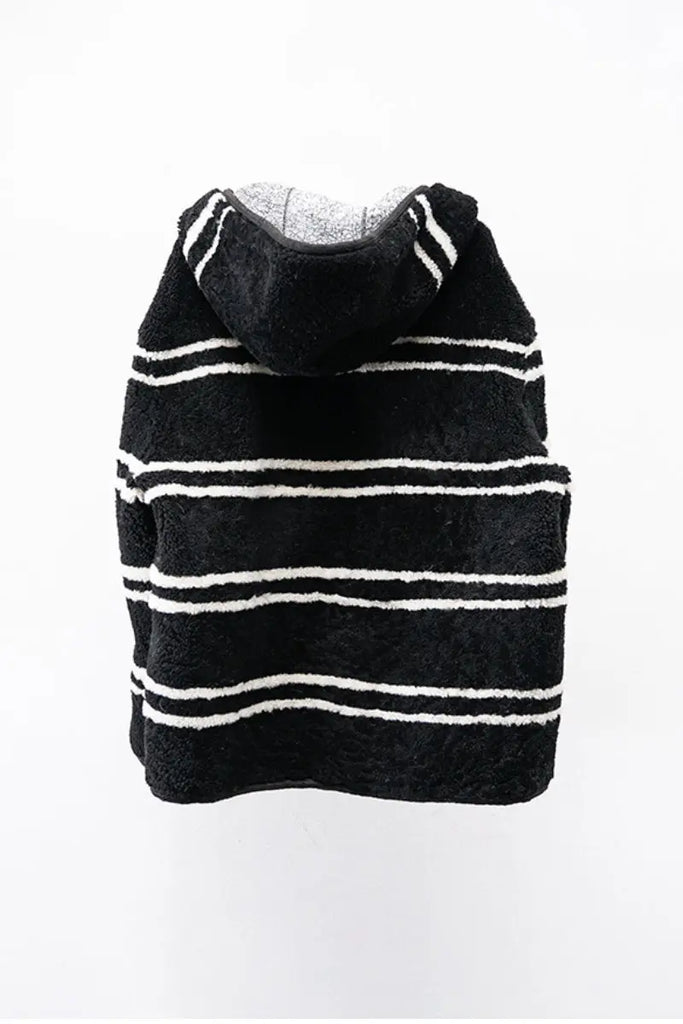 Fibflx Women's Oversized Striped Merino Sheepskin Shearling Coat with Hood