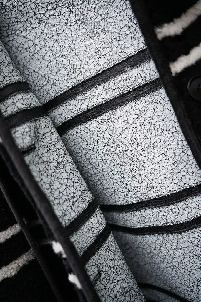 Fibflx Women's Oversized Striped Merino Sheepskin Shearling Coat with Hood