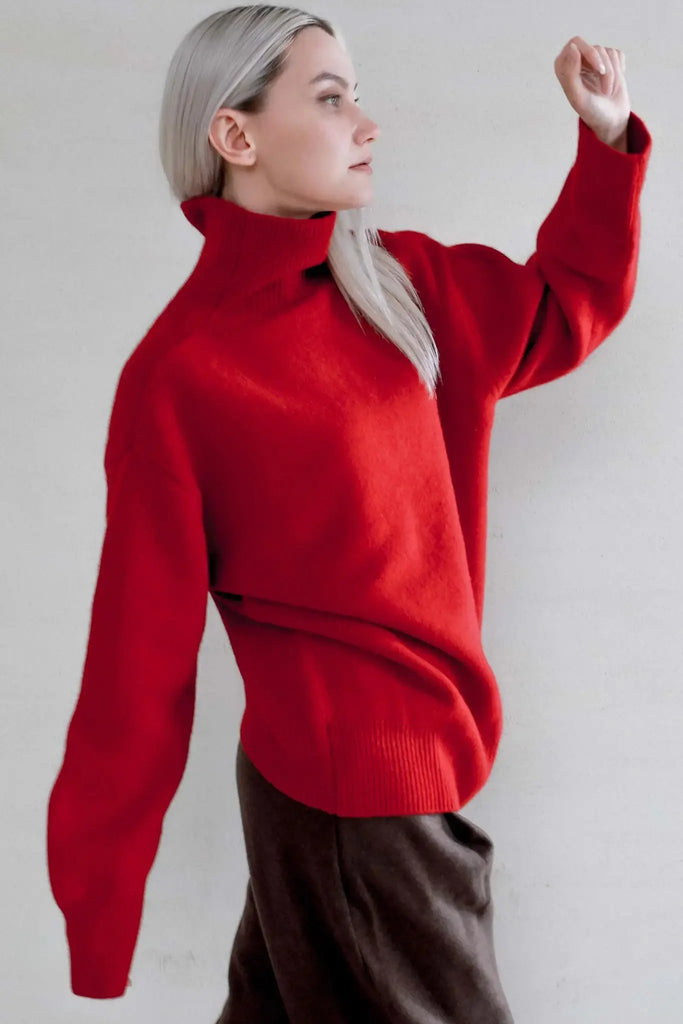 Fibflx Women's Oversized Turtleneck Sweater in Cashmere and Wool