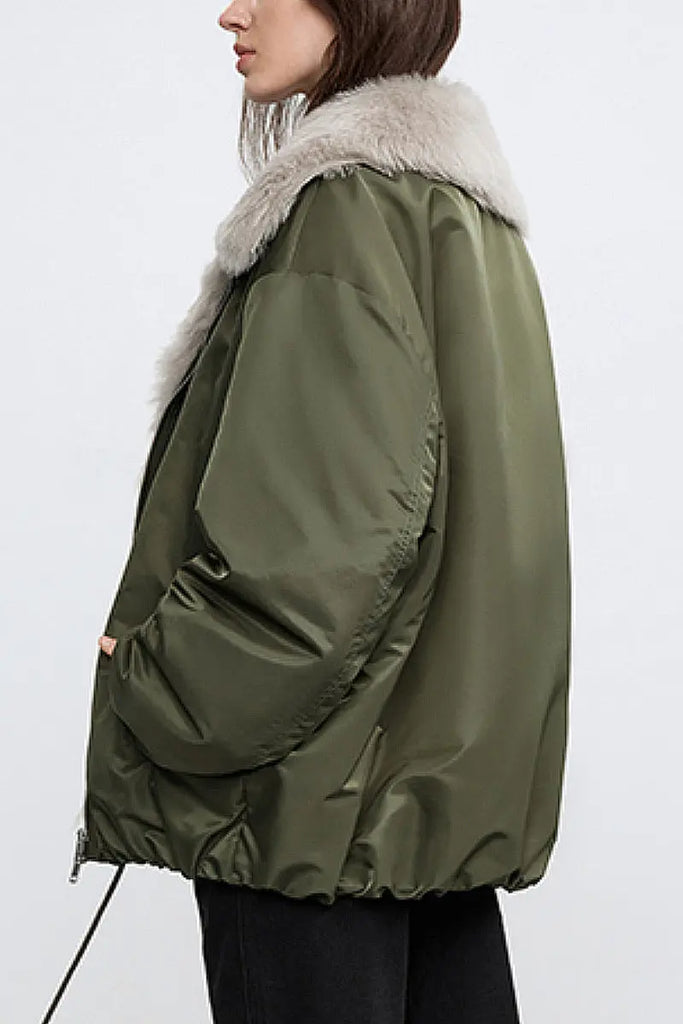 Fibflx Women's Oversized Water Repellent Bomber Puffer Coat with Toscana Shearling Collar