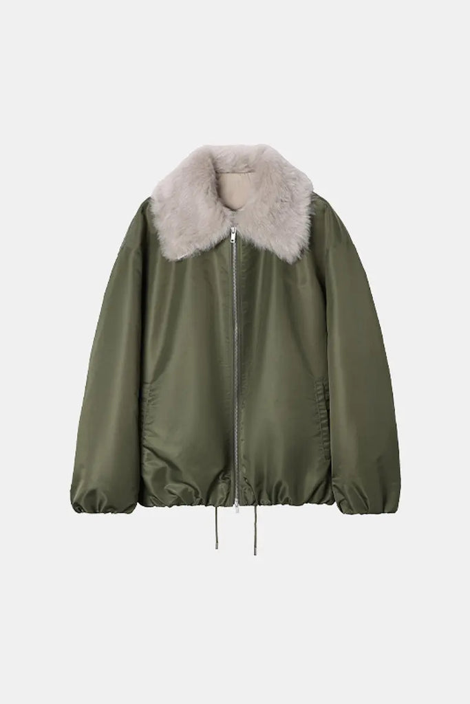 Fibflx Women's Oversized Water Repellent Bomber Puffer Coat with Toscana Shearling Collar