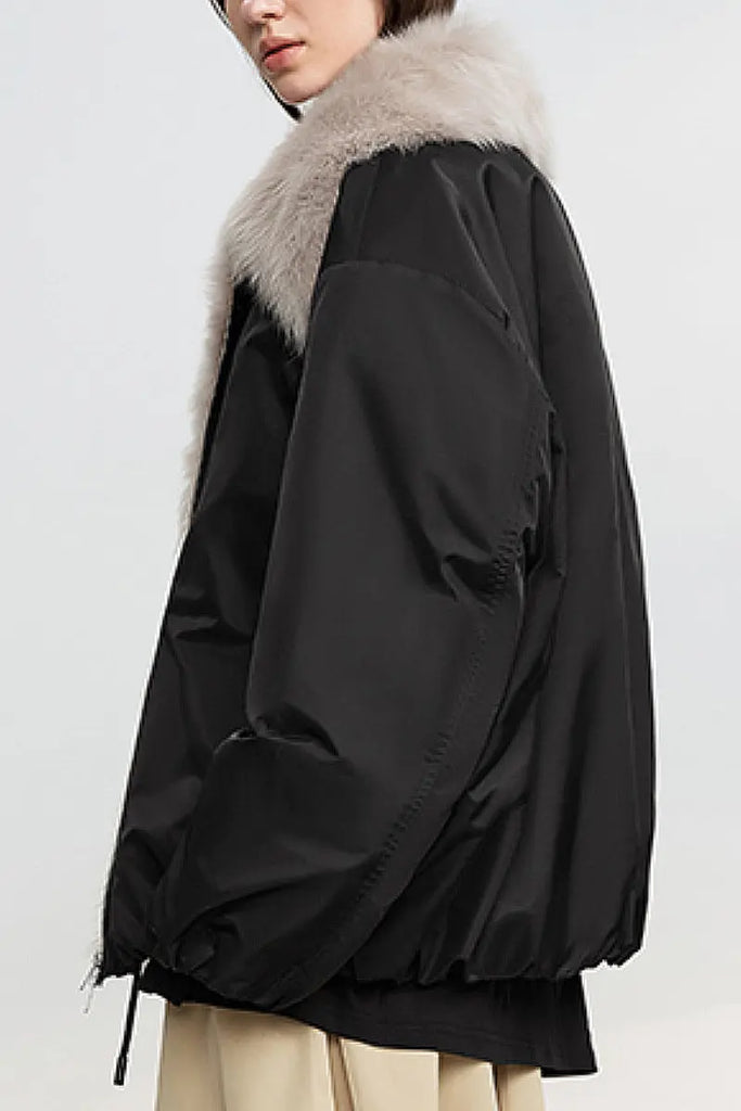 Fibflx Women's Oversized Water Repellent Bomber Puffer Coat with Toscana Shearling Collar