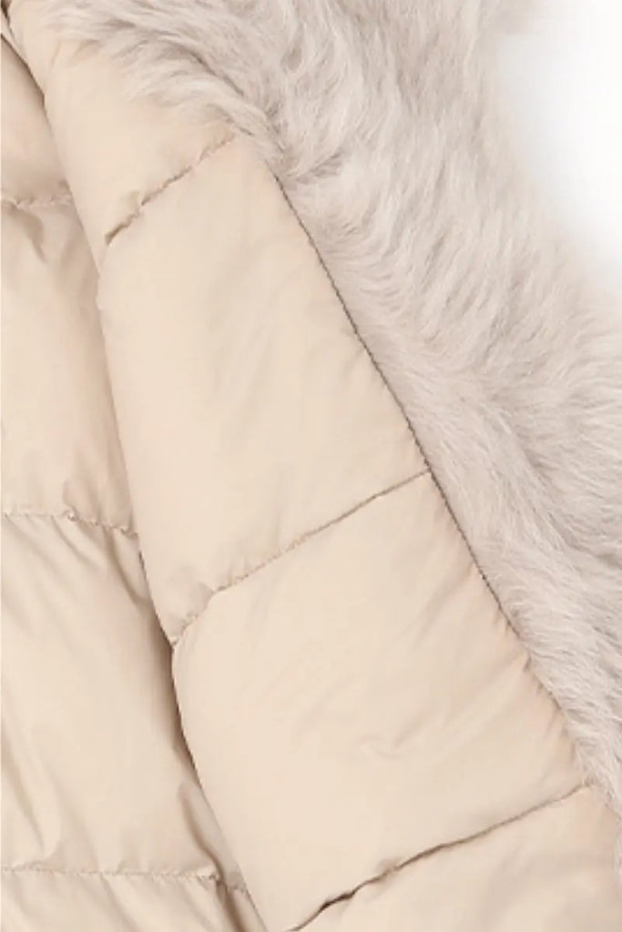 Fibflx Women's Oversized Water Repellent Bomber Puffer Coat with Toscana Shearling Collar