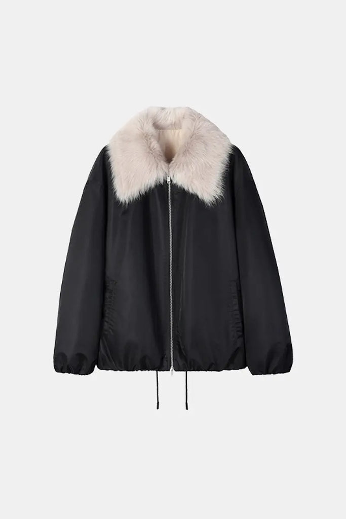 Fibflx Women's Oversized Water Repellent Bomber Puffer Coat with Toscana Shearling Collar