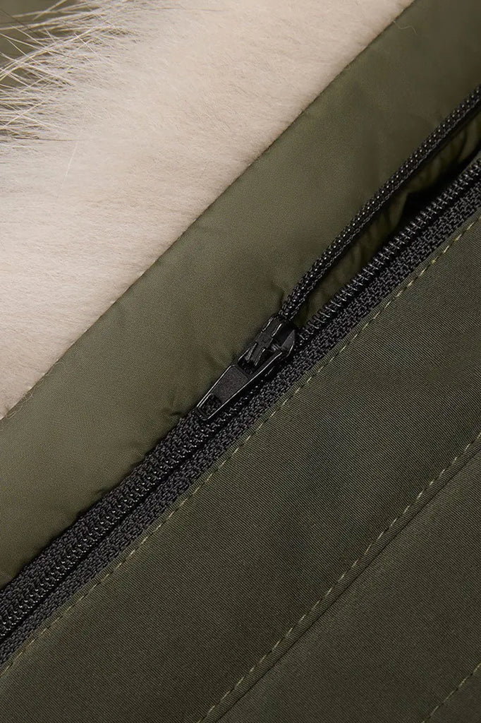 Fibflx Women's Oversized Water Repellent Puffer Bomber Coat with Detachable Fox Fur Collar