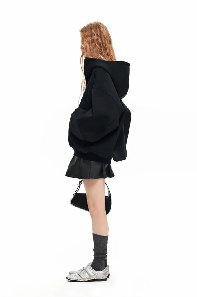 Fibflx Women's Oversized Zip Up Hoodie with Baggy Sleeve