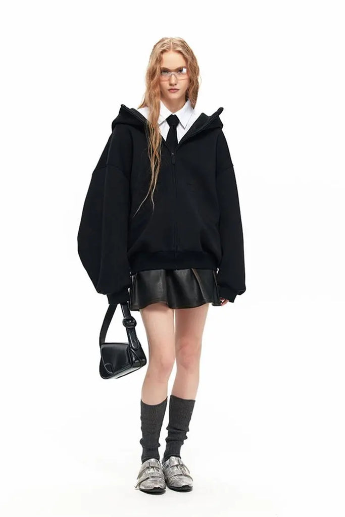 Fibflx Women's Oversized Zip Up Hoodie with Baggy Sleeve