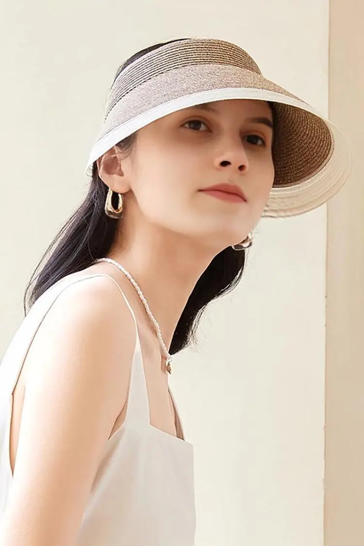 Fibflx Women's Packable UPF50 Wide-brim Straw Sun Visor with Adjustable Closure