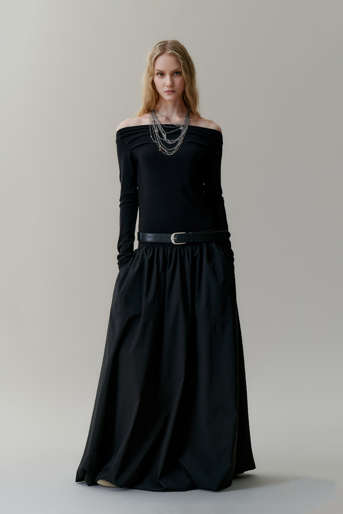 Fibflx Women's Patchwork Long Sleeve Off The Shoulder Dress
