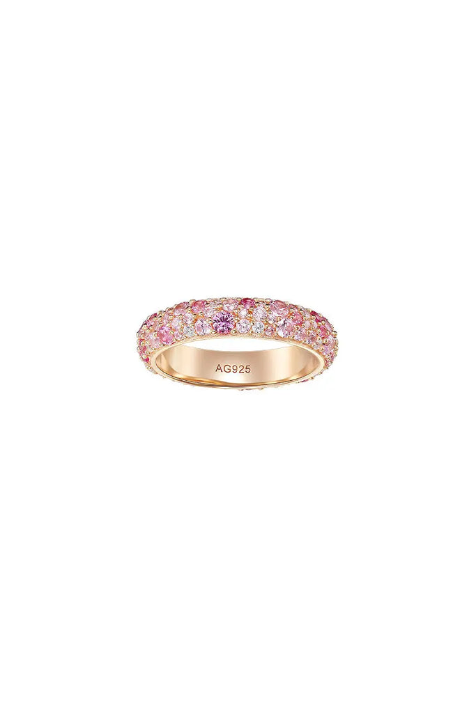 Fibflx Women's Pink Moissanite Pave Band Ring in Rose Gold Plated Sterling Silver