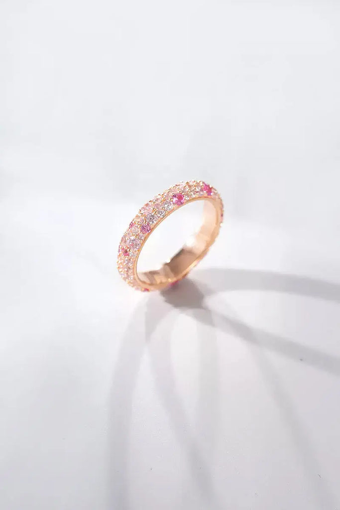 Fibflx Women's Pink Moissanite Pave Band Ring in Rose Gold Plated Sterling Silver