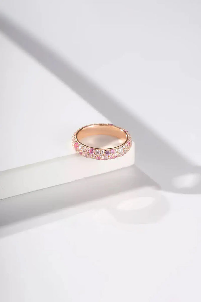 Fibflx Women's Pink Moissanite Pave Band Ring in Rose Gold Plated Sterling Silver