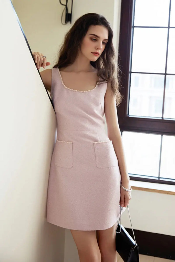 Pink Scoop-Neck Sleeveless Mini Dress  Fibflx