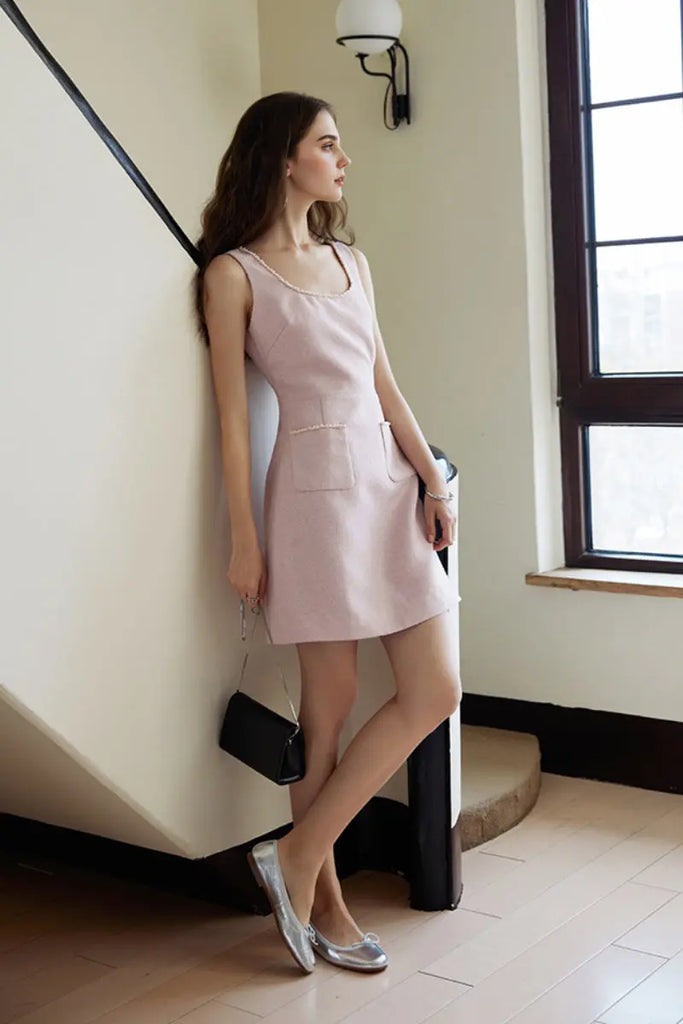 Pink Scoop-Neck Sleeveless Mini Dress  Fibflx