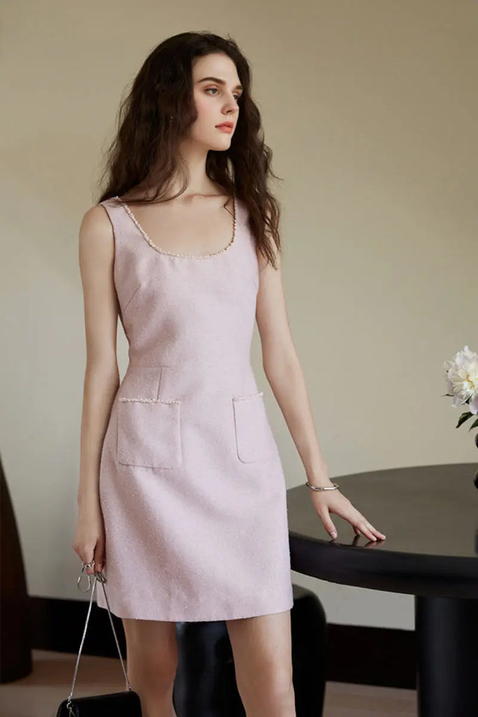 Pink Scoop-Neck Sleeveless Mini Dress  Fibflx