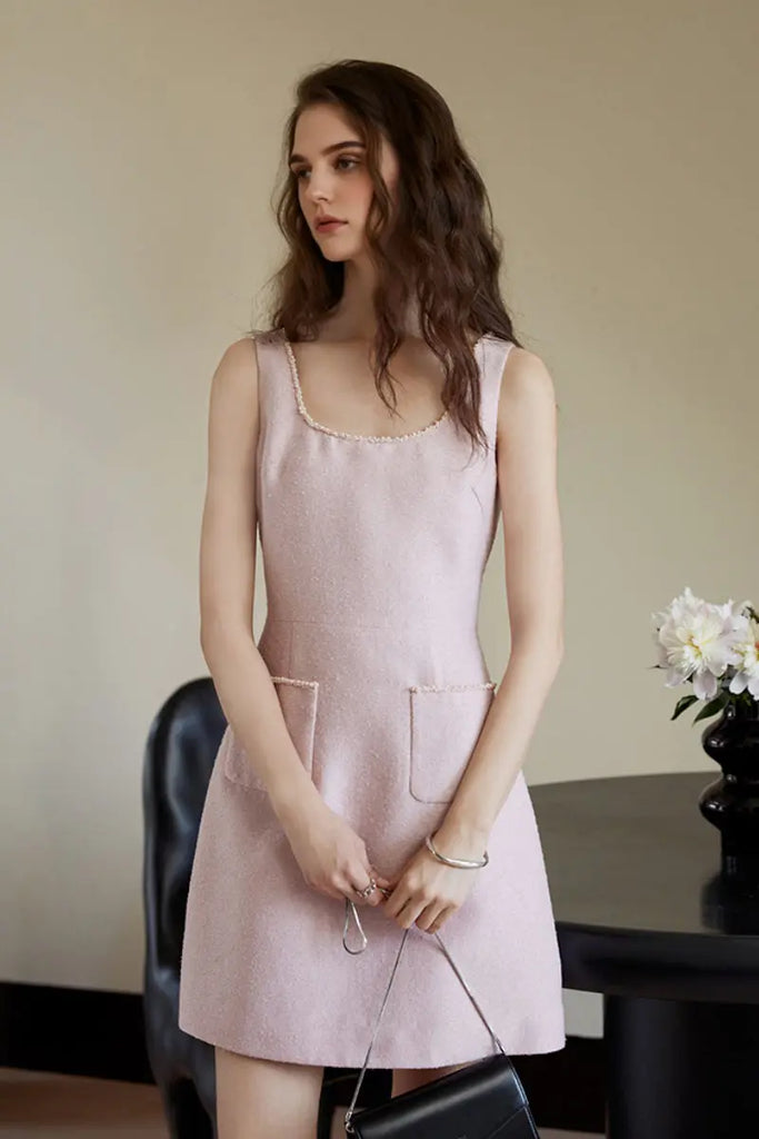 Pink Scoop-Neck Sleeveless Mini Dress  Fibflx