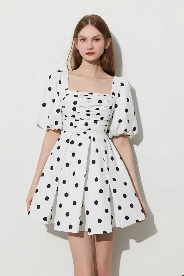 White polka dot fashion puff sleeve