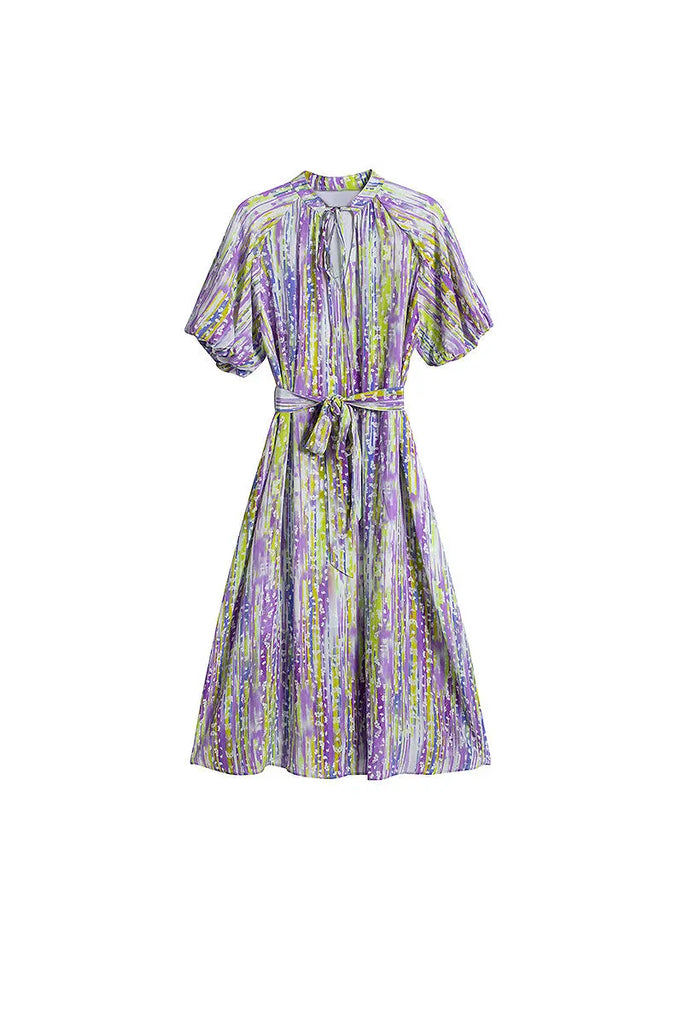 Purple Silk Double Crepe Abstract-Print Midi Dress Fibflx