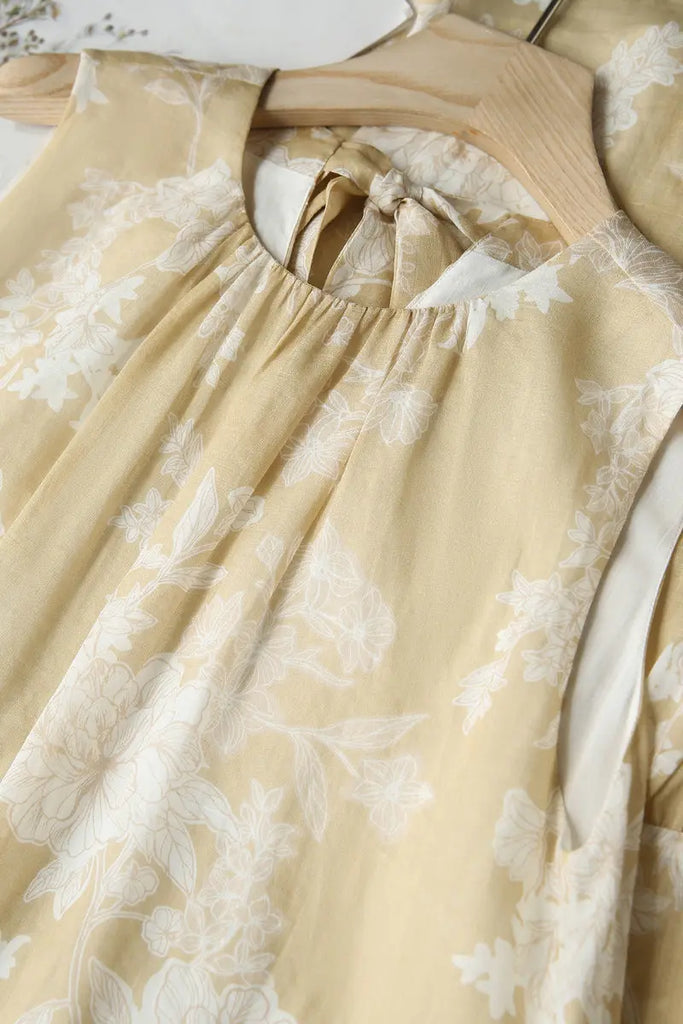 Ramie Floral Tiered Sleeveless Trapeze Midi Dress  Fibflx