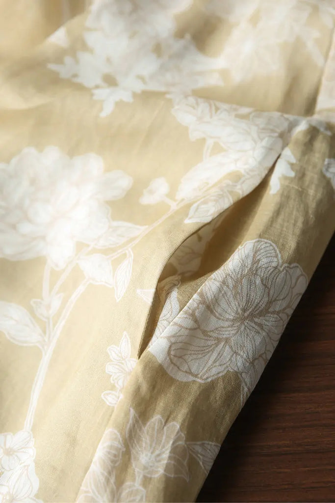 Ramie Floral Tiered Sleeveless Trapeze Midi Dress  Fibflx